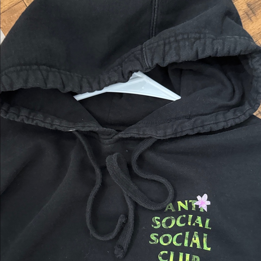 Anti Social Social Club Black Hoodie with Green and Pink Accents - Picture 6 of 7